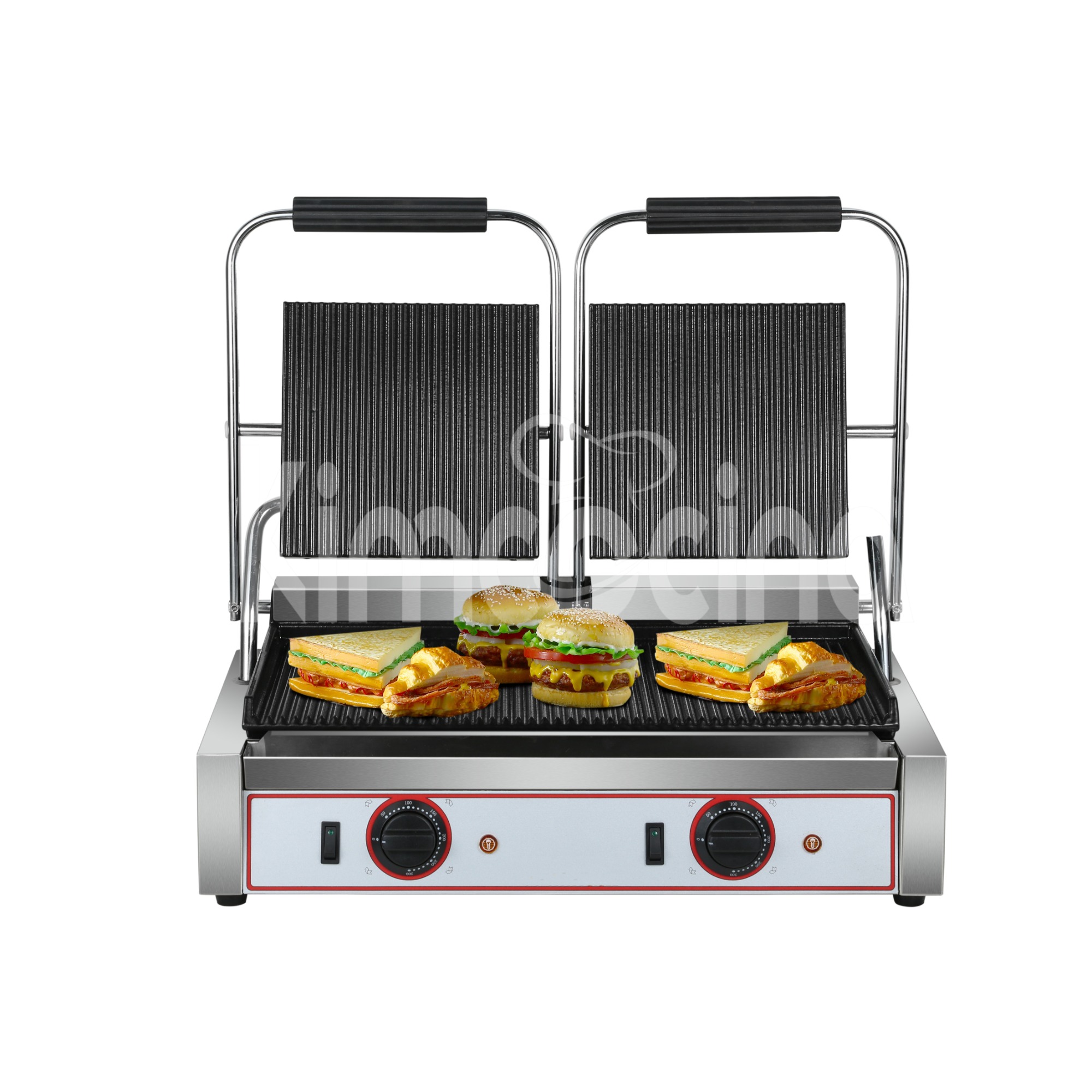 Heavy Duty Twin Panini Contact grill Ribbed 3.6kW Dual Zone