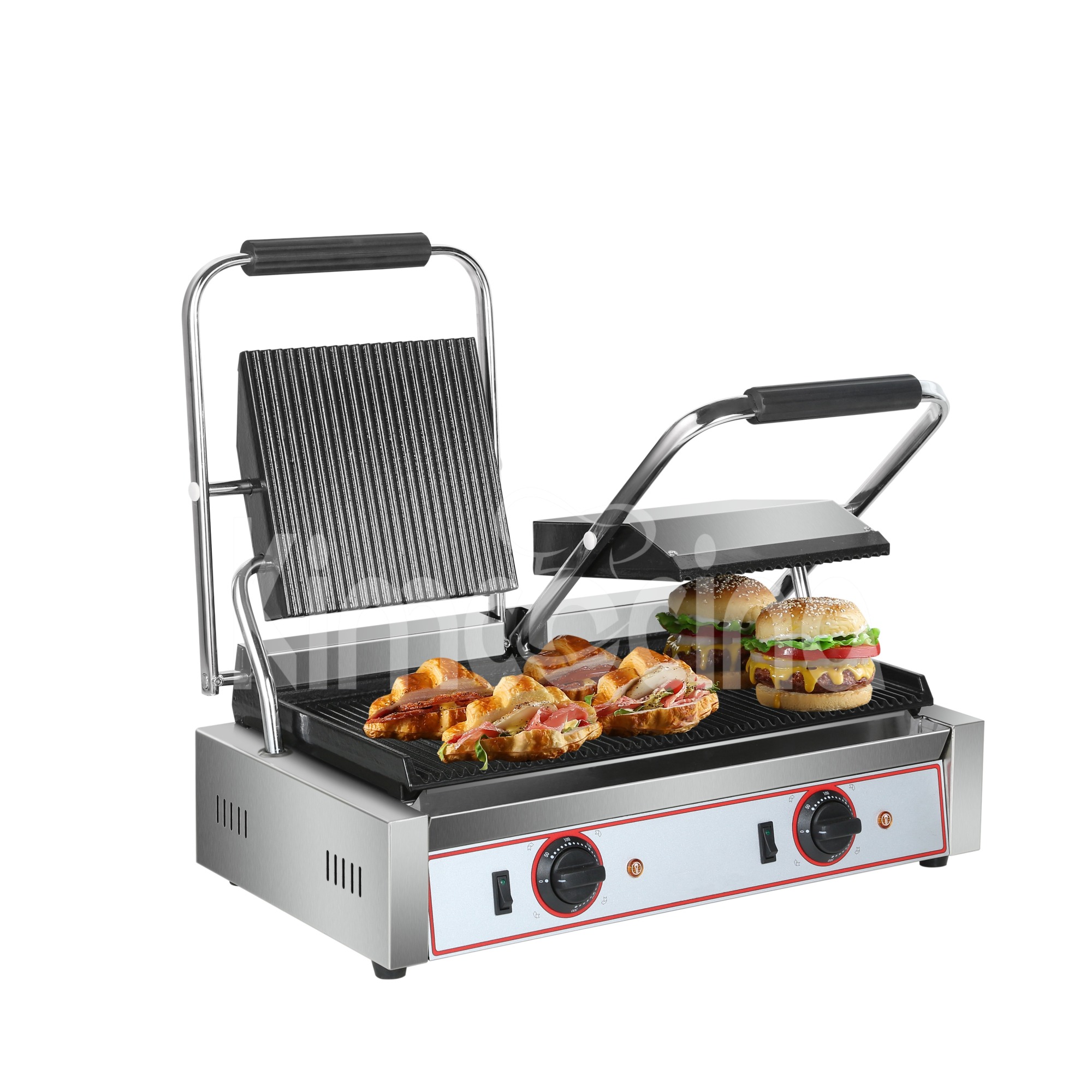Heavy Duty Twin Panini Contact grill Ribbed 3.6kW Dual Zone