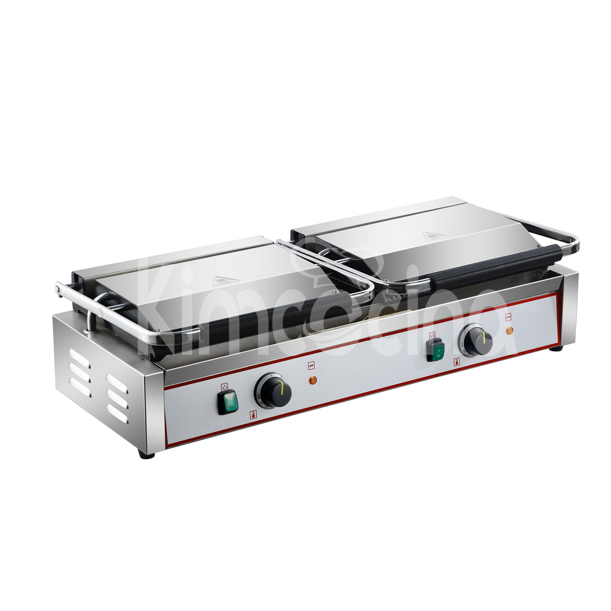 Heavy Duty Twin XL Panini Contact grill Ribbed 4.4kW Dual Zone | Kimcocina EG813E