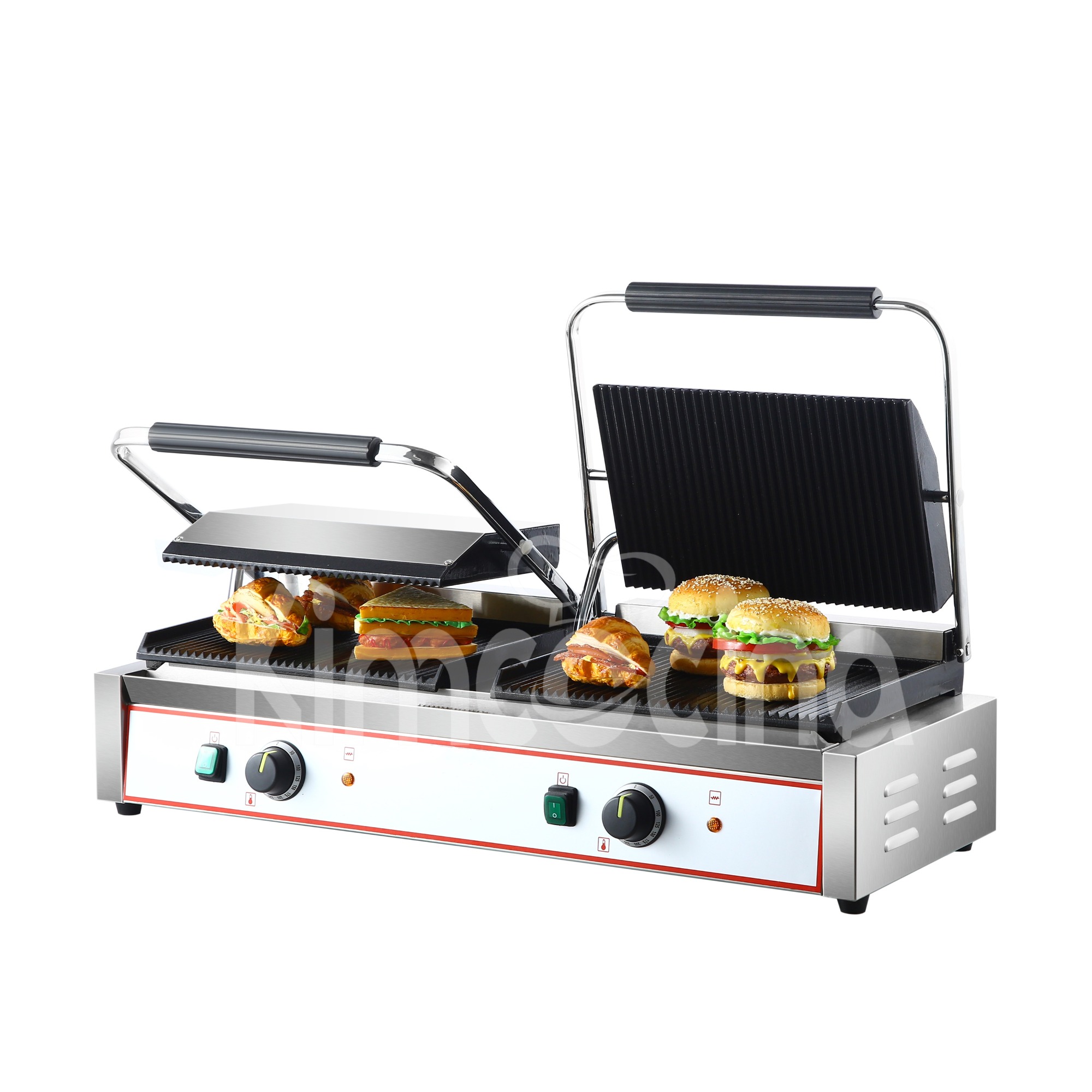 Heavy Duty Twin XL Panini Contact grill Ribbed 4.4kW Dual Zone | Kimcocina EG813E