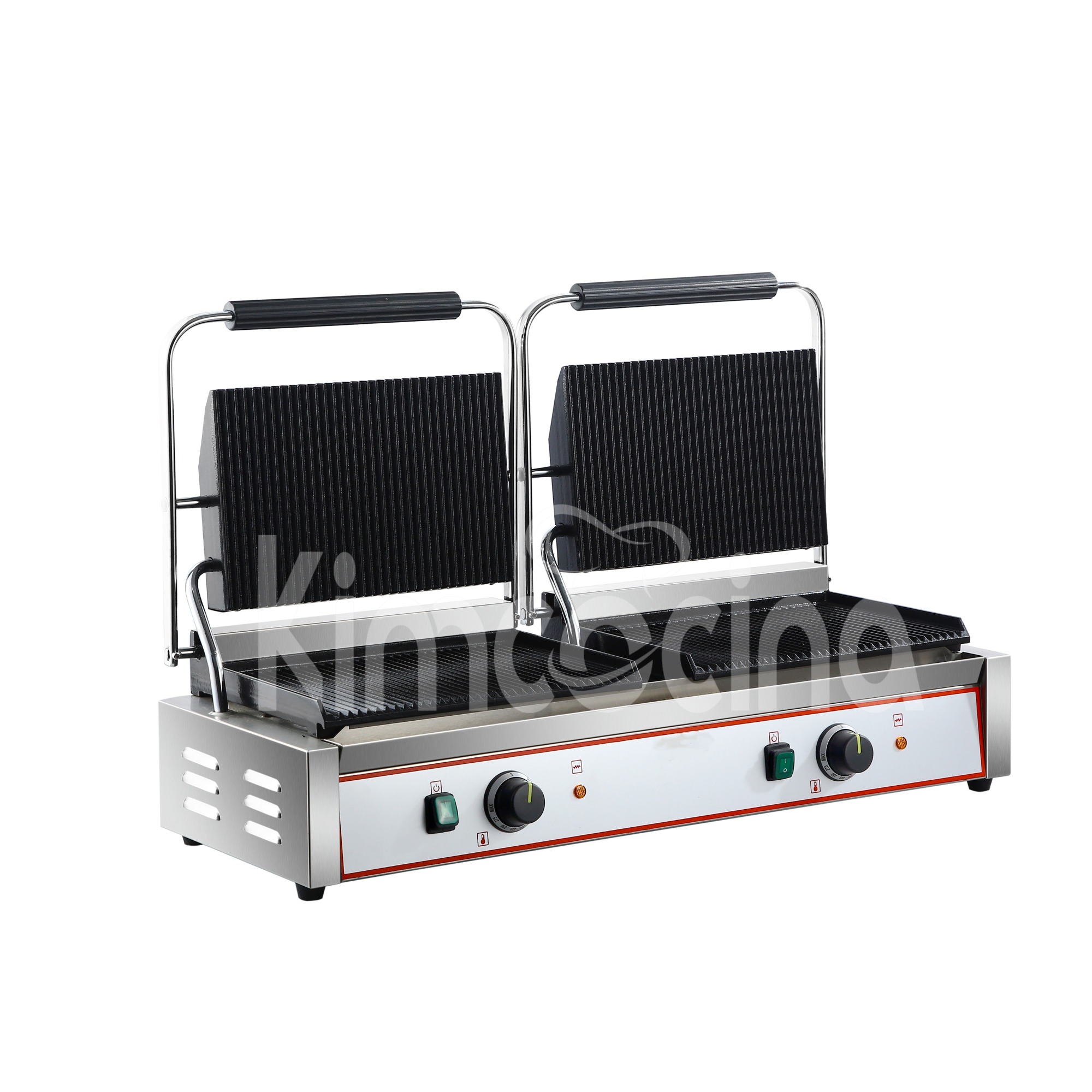 Heavy Duty Twin XL Panini Contact grill Ribbed 4.4kW Dual Zone | Kimcocina EG813E