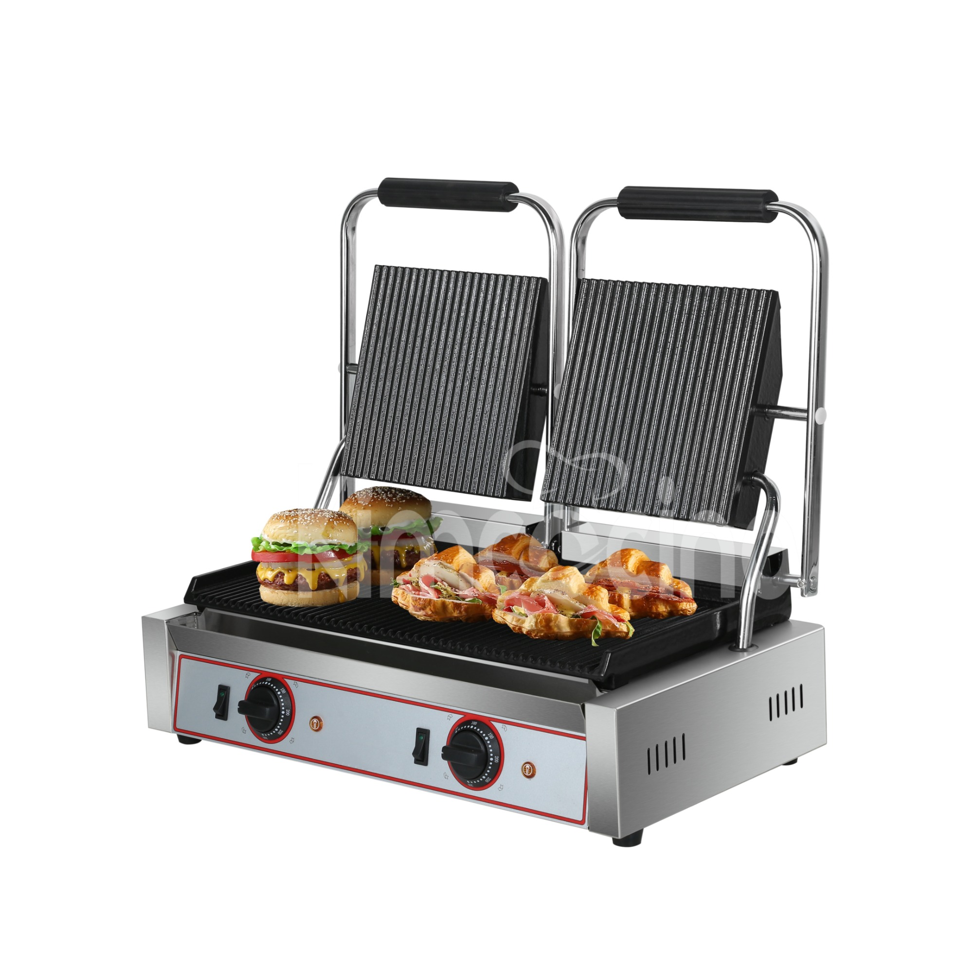 Heavy Duty Twin Panini Contact grill Ribbed 3.6kW Dual Zone