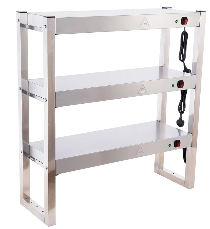 Commercial Food Heating Lamp, Buffet Food Warmer Light Stainless Steel Heated Gantry Triple Tier for Fried Chicken French Fry Warming Station with Independent Switch, 6x300W Bulbs