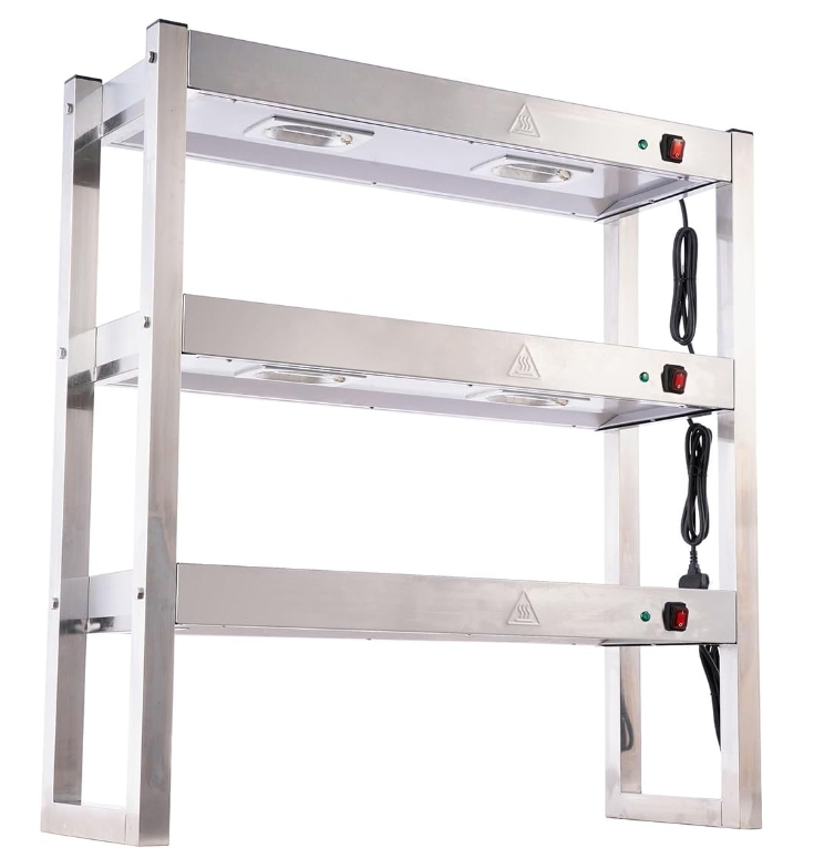 Commercial Food Heating Lamp, Buffet Food Warmer Light Stainless Steel Heated Gantry Triple Tier for Fried Chicken French Fry Warming Station with Independent Switch, 6x300W Bulbs