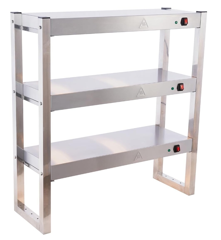 Commercial Food Heating Lamp, Buffet Food Warmer Light Stainless Steel Heated Gantry Triple Tier for Fried Chicken French Fry Warming Station with Independent Switch, 6x300W Bulbs