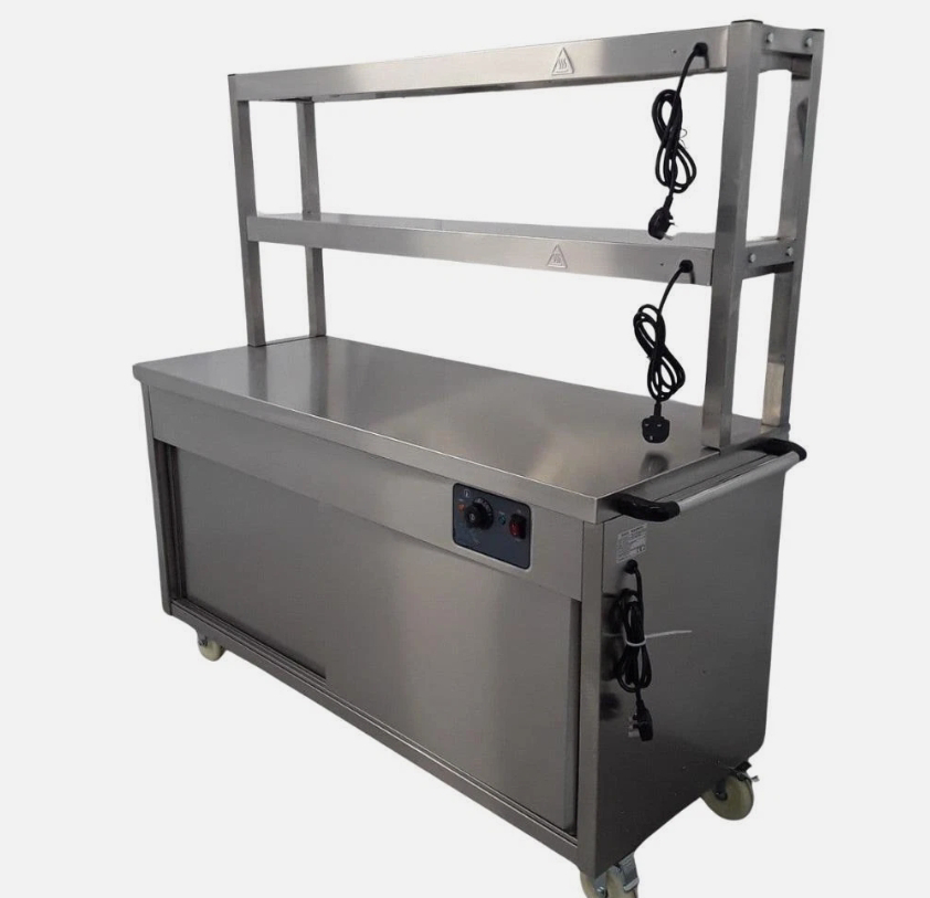 Hot Cupboard With 2 Tier Heated Gantry Table on Castor Wheels 150x60x152 cm New