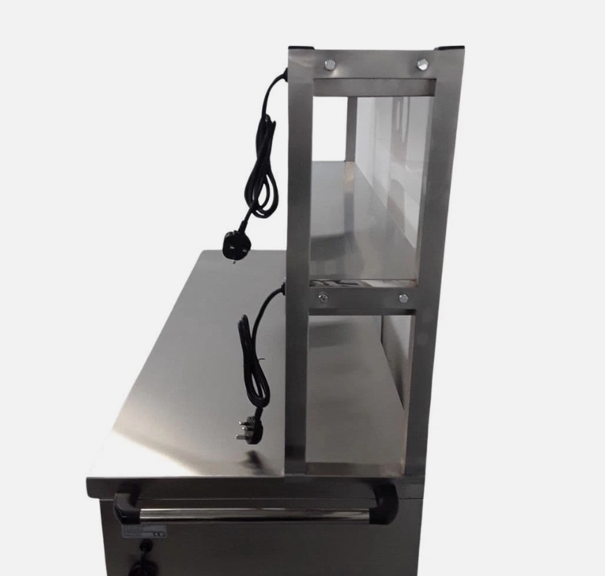Hot Cupboard With 2 Tier Heated Gantry Table on Castor Wheels 150x60x152 cm New