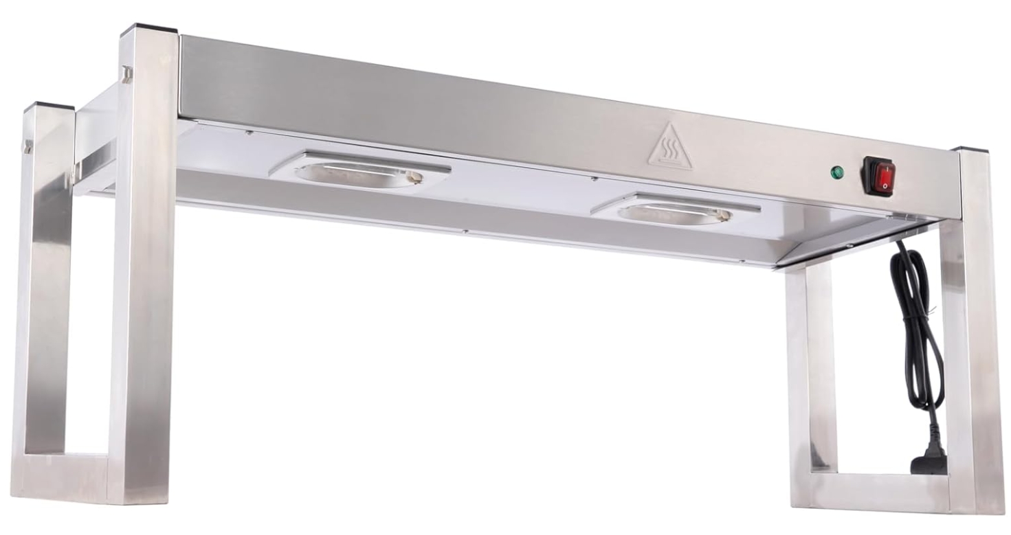 Commercial Gantry Light,Hot Cabinets Food Heating Warmer with Lamp Stainless Steel for Cooked Food Heat Preservation 2x300W Bulbs, 90cm