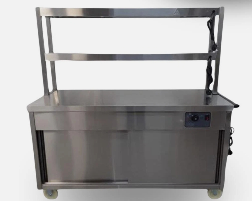 Hot Cupboard With 2 Tier Heated Gantry Table on Castor Wheels 150x60x152 cm New