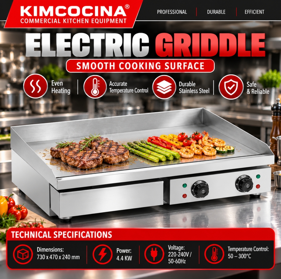 Commercial Griddle Smooth 730x470x240mm 4.4kW Electric